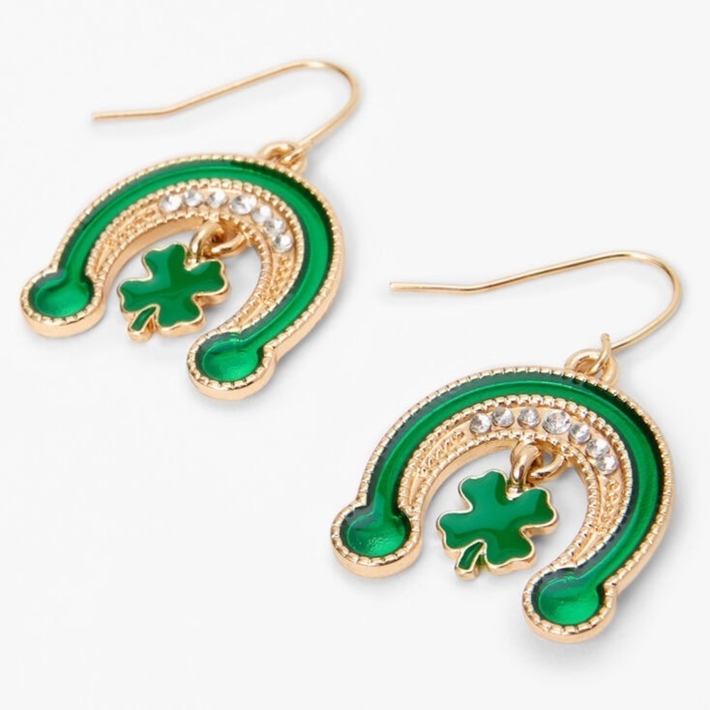 Claire’s St Patrick’s day lucky horseshoe shamrock earrings NEW
